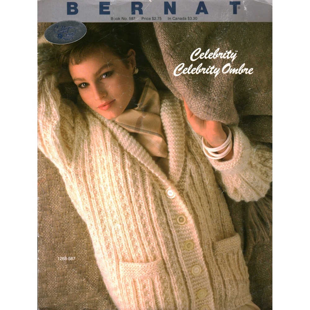Vintage Bernat Celebrity Knitting Pattern 587 Cardigan Sweater Vest Turtleneck